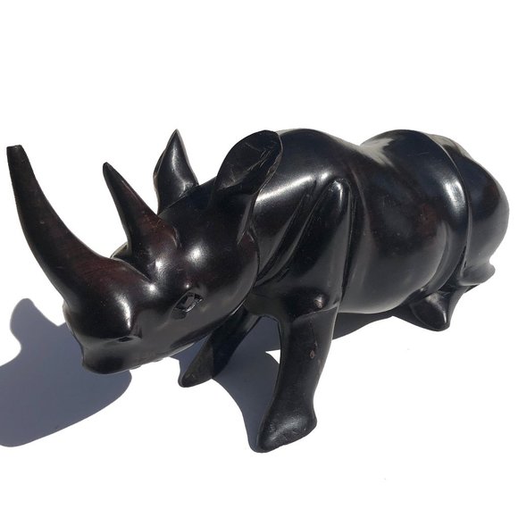 Vintage MCM Ironwood Rhinoceros Carved Wood Figure